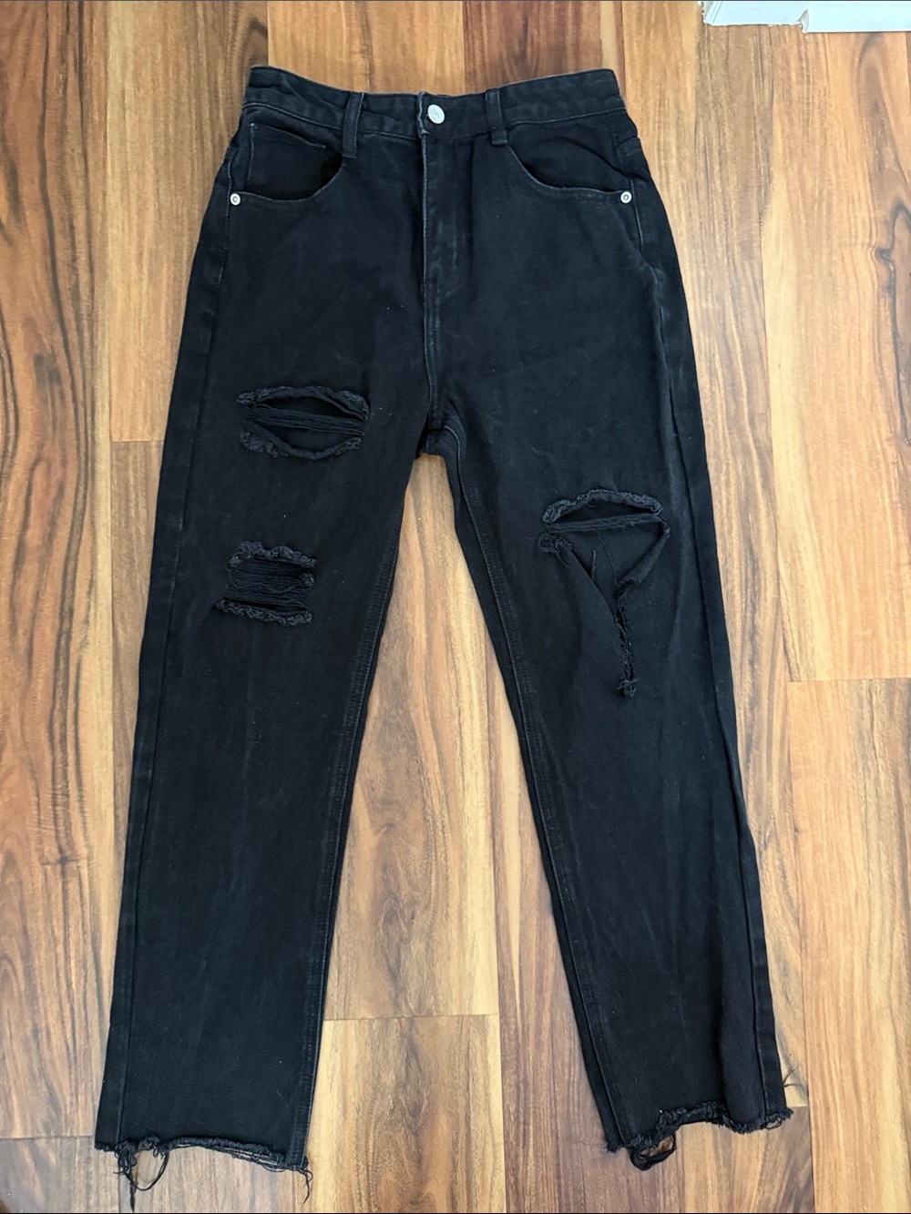 English Factory Black Distressed High-Rise Jeans